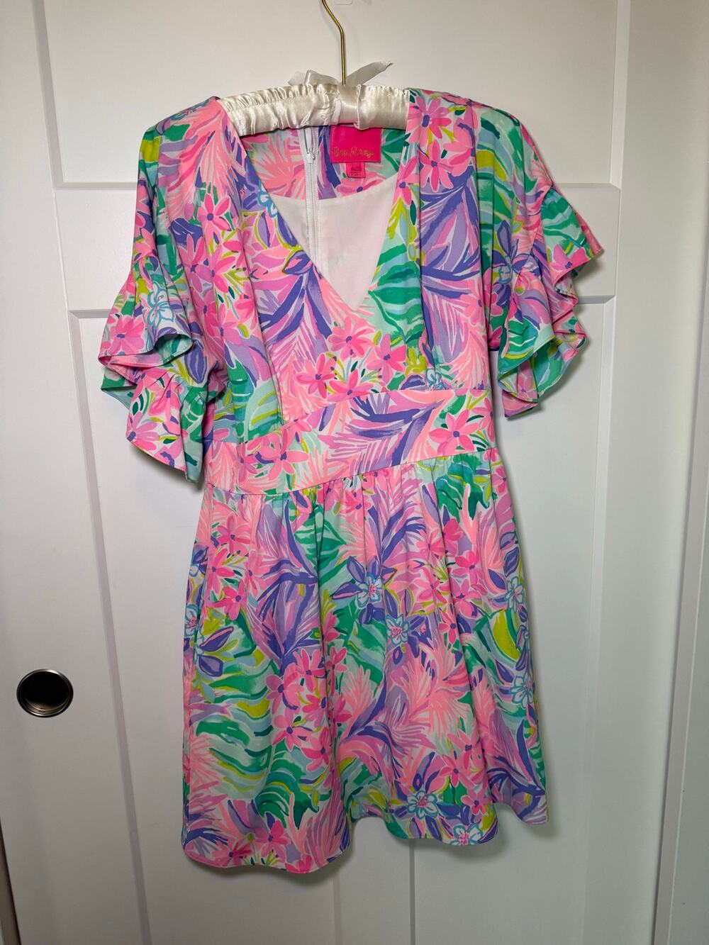 Lilly Pulitzer Pink Tropical Floral Flutter Sleeve Dress Size 4